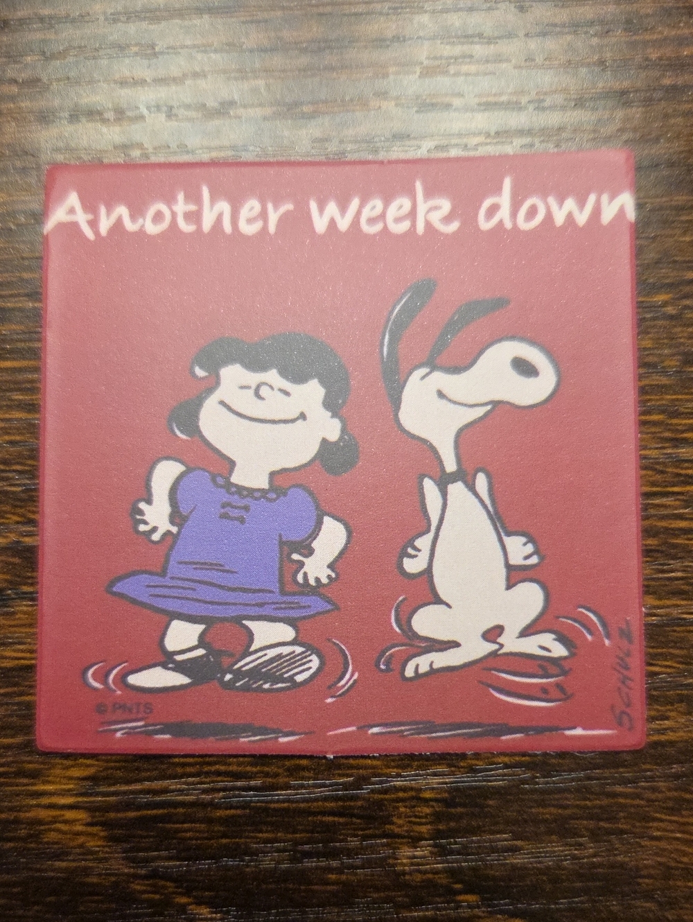 Red "Another Week Down" Peanuts Wall Art Featuring Lucy and Snoopy Sticker